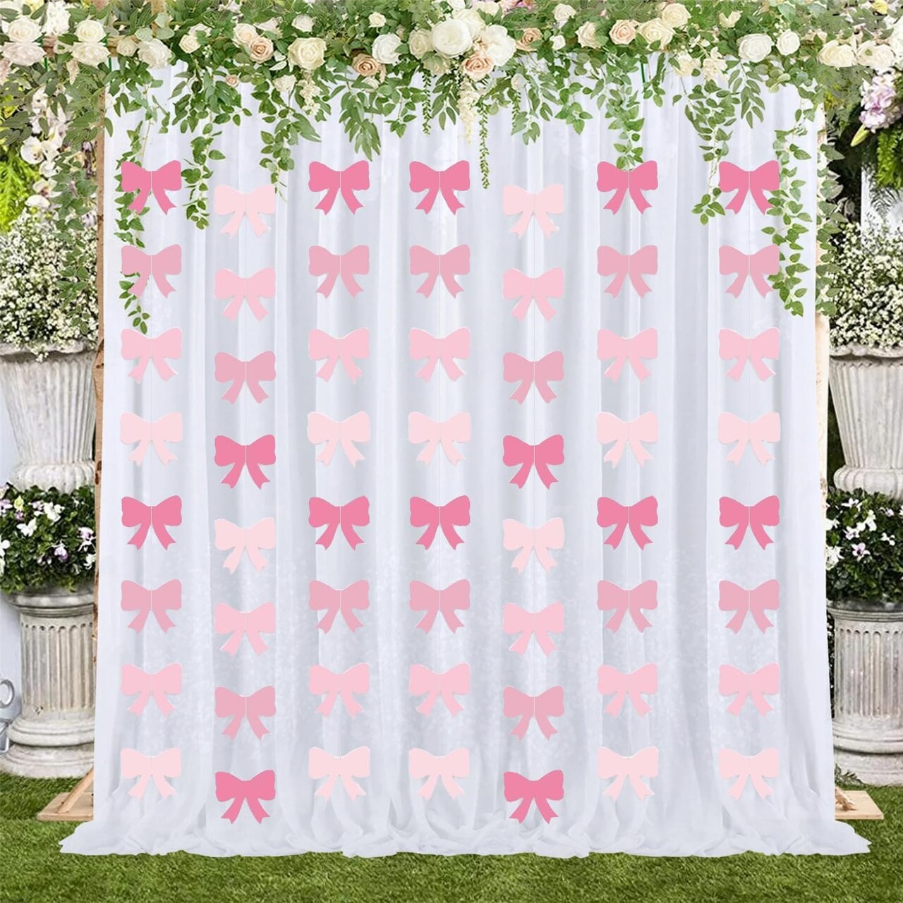 8Pcs Pink Bow Hanging Banners Decorations,Coquette Birthday Decorations Girl Theme Birthday Party Decor Bow Garland for Girl Bachelorette Baby Shower Bridal Shower Party Supplies